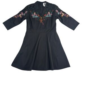 Vicky and Lucas Black Embroidered Fit & Flare Dress – Size M ✨